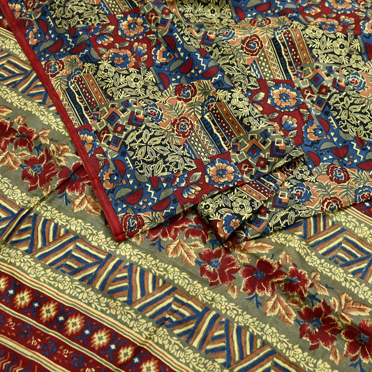 Indian Vintage Multi Pure Silk Printed Saree 5Yards Soft Floral Fabric for Dressmaking, Quilting, Crafting, Sewing, Dress Making