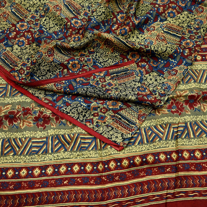 Indian Vintage Multi Pure Silk Printed Saree 5Yards Soft Floral Fabric for Dressmaking, Quilting, Crafting, Sewing, Dress Making
