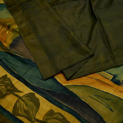 Indian Vintage Sari Green 100% Pure Silk Printed Saree Fabric 6yd Sewing Craft Fabric Dress Making Soft Floral Abstract Quilting Crafting