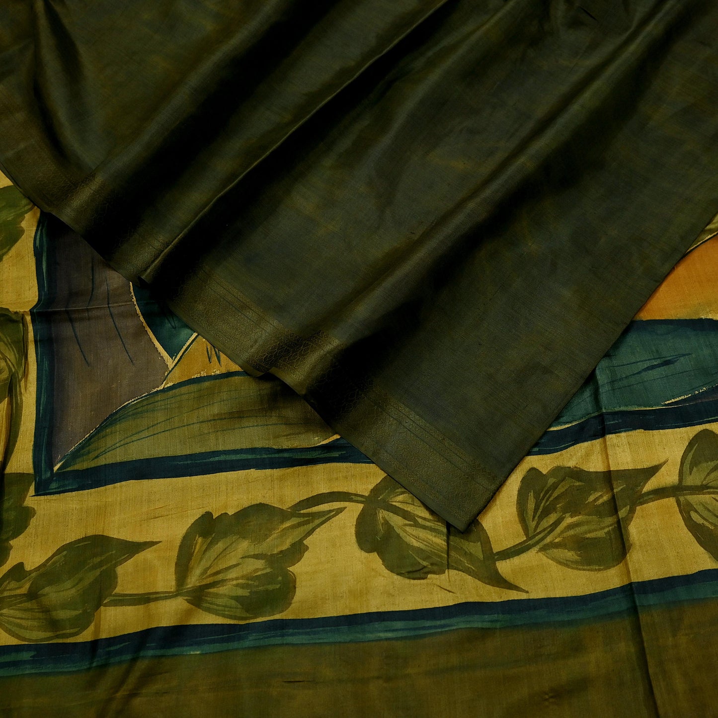 Indian Vintage Sari Green 100% Pure Silk Printed Saree Fabric 6yd Sewing Craft Fabric Dress Making Soft Floral Abstract Quilting Crafting