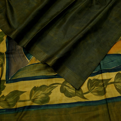 Indian Vintage Sari Green 100% Pure Silk Printed Saree Fabric 6yd Sewing Craft Fabric Dress Making Soft Floral Abstract Quilting Crafting