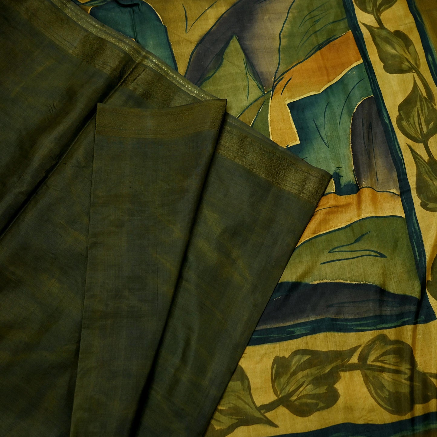 Indian Vintage Sari Green 100% Pure Silk Printed Saree Fabric 6yd Sewing Craft Fabric Dress Making Soft Floral Abstract Quilting Crafting
