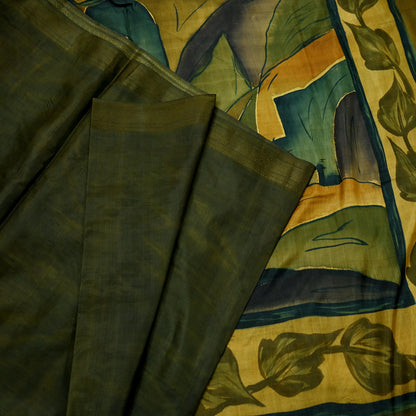 Indian Vintage Sari Green 100% Pure Silk Printed Saree Fabric 6yd Sewing Craft Fabric Dress Making Soft Floral Abstract Quilting Crafting