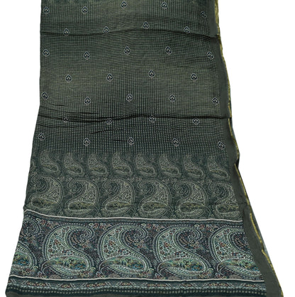 Indian Vintage Dupatta Brown & Black Long Stole Block Print Pure Chanderi Silk Scarves Veil Zari Wrap Hijab