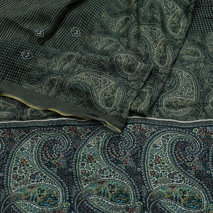 Indian Vintage Dupatta Brown & Black Long Stole Block Print Pure Chanderi Silk Scarves Veil Zari Wrap Hijab