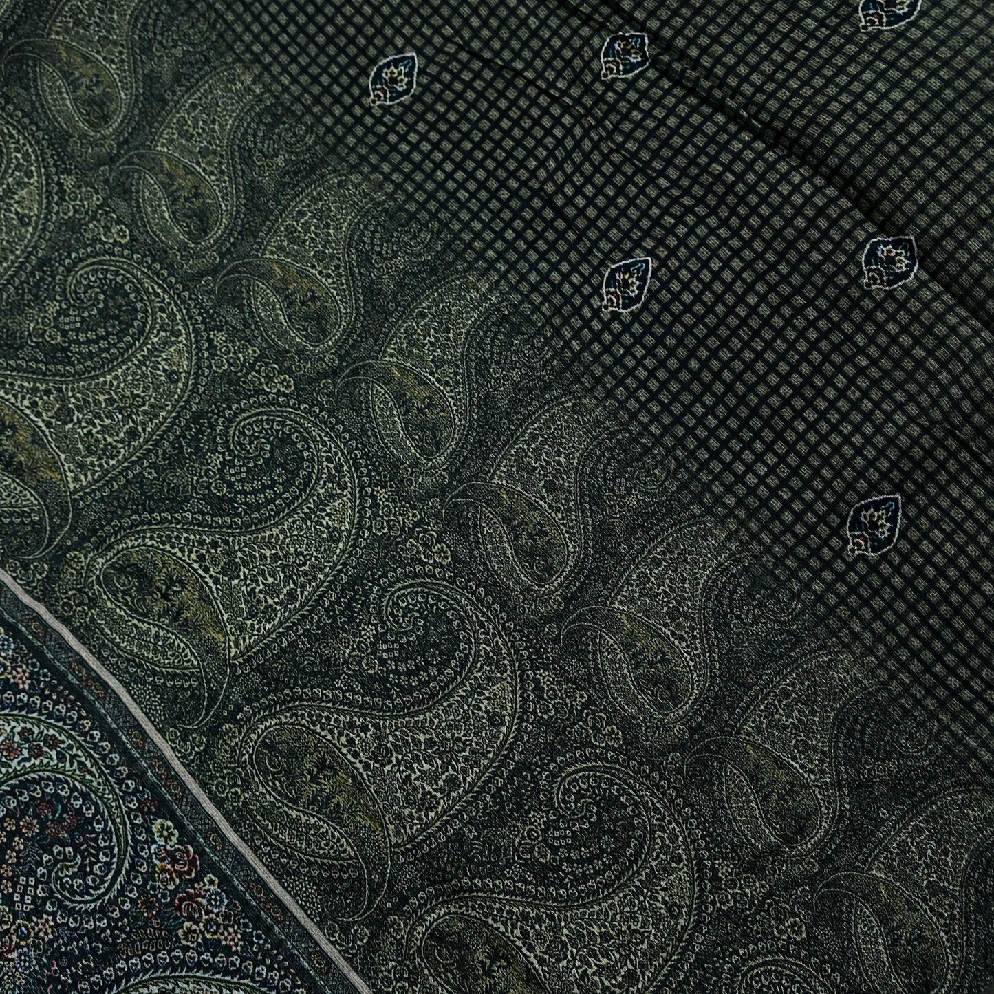 Indian Vintage Dupatta Brown & Black Long Stole Block Print Pure Chanderi Silk Scarves Veil Zari Wrap Hijab
