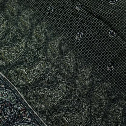 Indian Vintage Dupatta Brown & Black Long Stole Block Print Pure Chanderi Silk Scarves Veil Zari Wrap Hijab