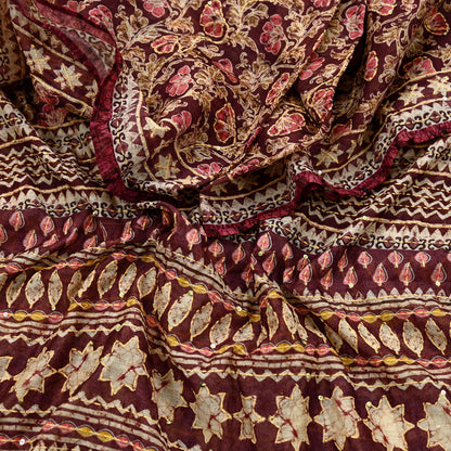 Indian Vintage Dupatta Maroon Long Stole Hand Embroidered kantha stole Scarves Veil Wrap Soft Floral
