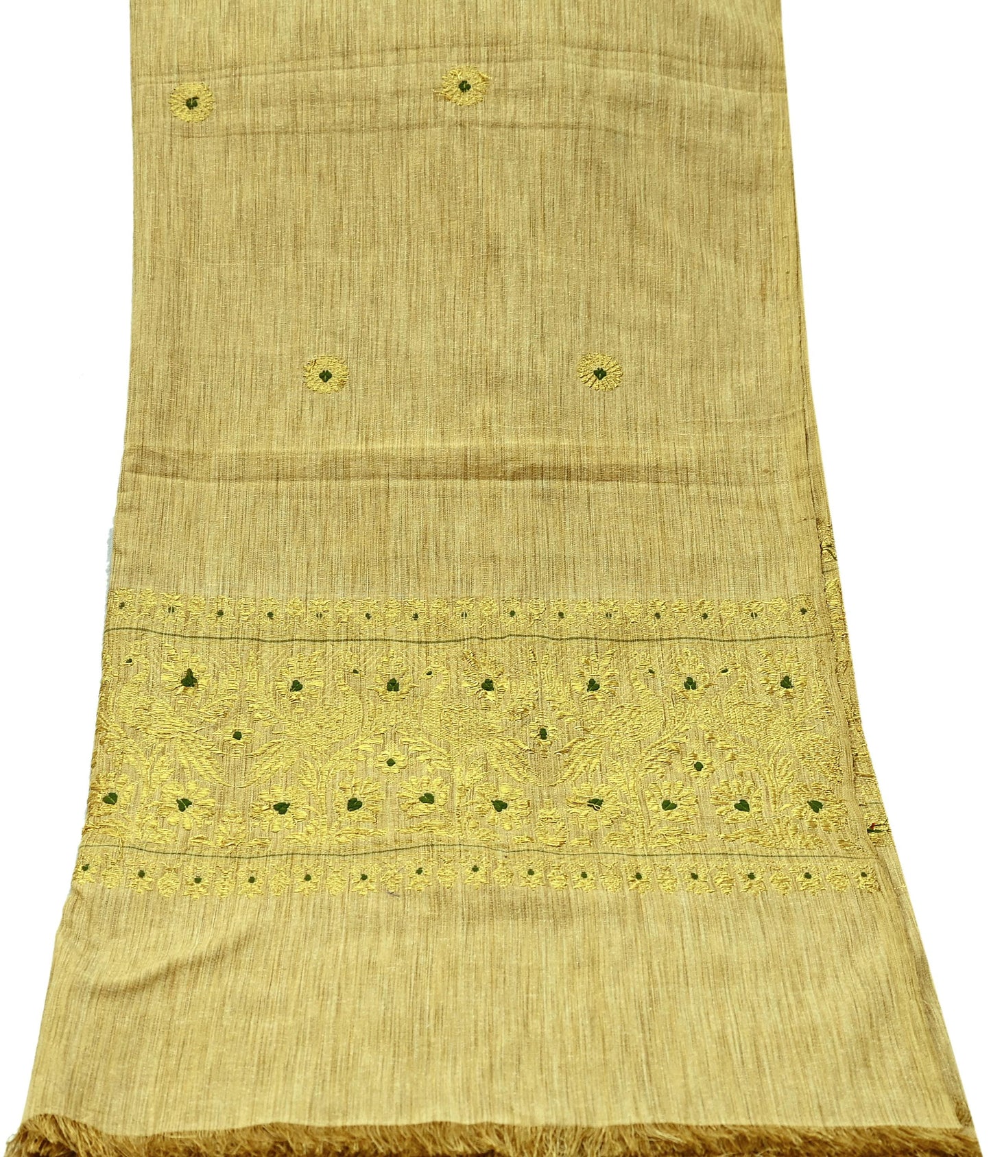 Indian Vintage Beige Dupatta Long Stole Pure Cotton Hand Woven Scarves Veil Scarf Wrap Floral Zari Border