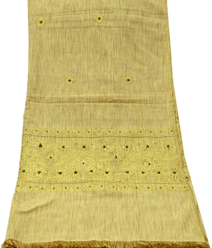 Indian Vintage Beige Dupatta Long Stole Pure Cotton Hand Woven Scarves Veil Scarf Wrap Floral Zari Border