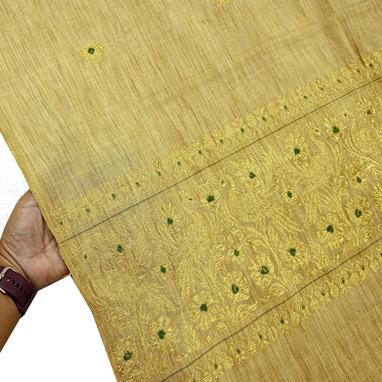 Indian Vintage Beige Dupatta Long Stole Pure Cotton Hand Woven Scarves Veil Scarf Wrap Floral Zari Border