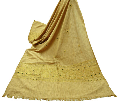 Indian Vintage Beige Dupatta Long Stole Pure Cotton Hand Woven Scarves Veil Scarf Wrap Floral Zari Border