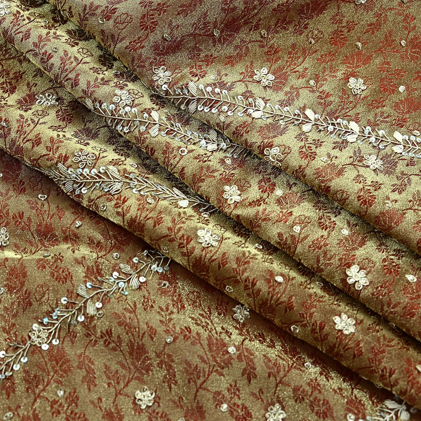 Indian Vintage Heavy Bridal Dupatta Golden Maroon Pure Tissue Silk Long Stole Hand Embroidered Scarves Zari Zardozi/Dabka Wedding Hijab