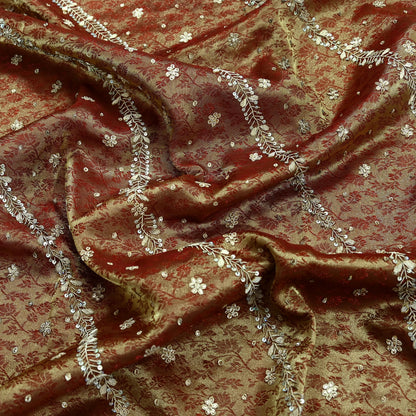 Indian Vintage Heavy Bridal Dupatta Golden Maroon Pure Tissue Silk Long Stole Hand Embroidered Scarves Zari Zardozi/Dabka Wedding Hijab