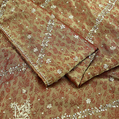 Indian Vintage Heavy Bridal Dupatta Golden Maroon Pure Tissue Silk Long Stole Hand Embroidered Scarves Zari Zardozi/Dabka Wedding Hijab