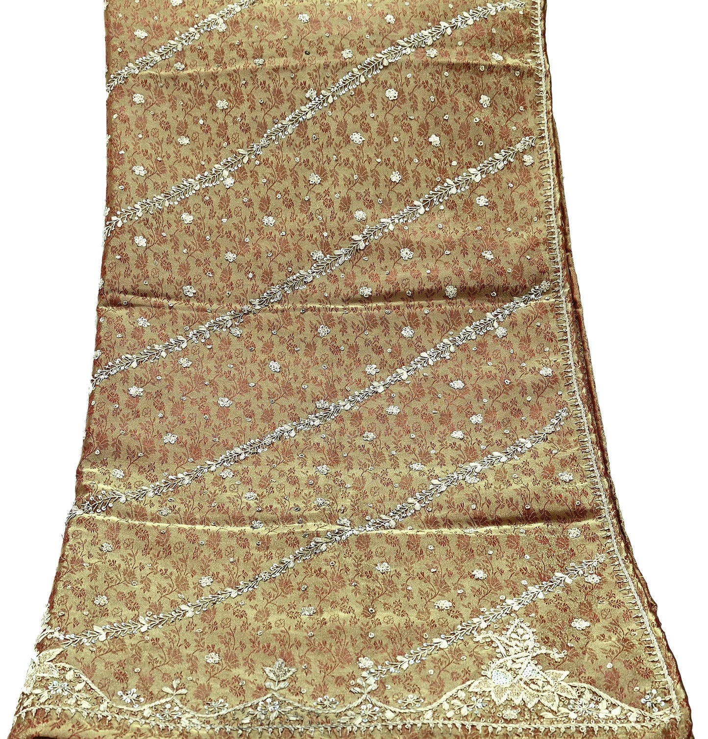 Indian Vintage Heavy Bridal Dupatta Golden Maroon Pure Tissue Silk Long Stole Hand Embroidered Scarves Zari Zardozi/Dabka Wedding Hijab