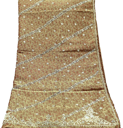 Indian Vintage Heavy Bridal Dupatta Golden Maroon Pure Tissue Silk Long Stole Hand Embroidered Scarves Zari Zardozi/Dabka Wedding Hijab