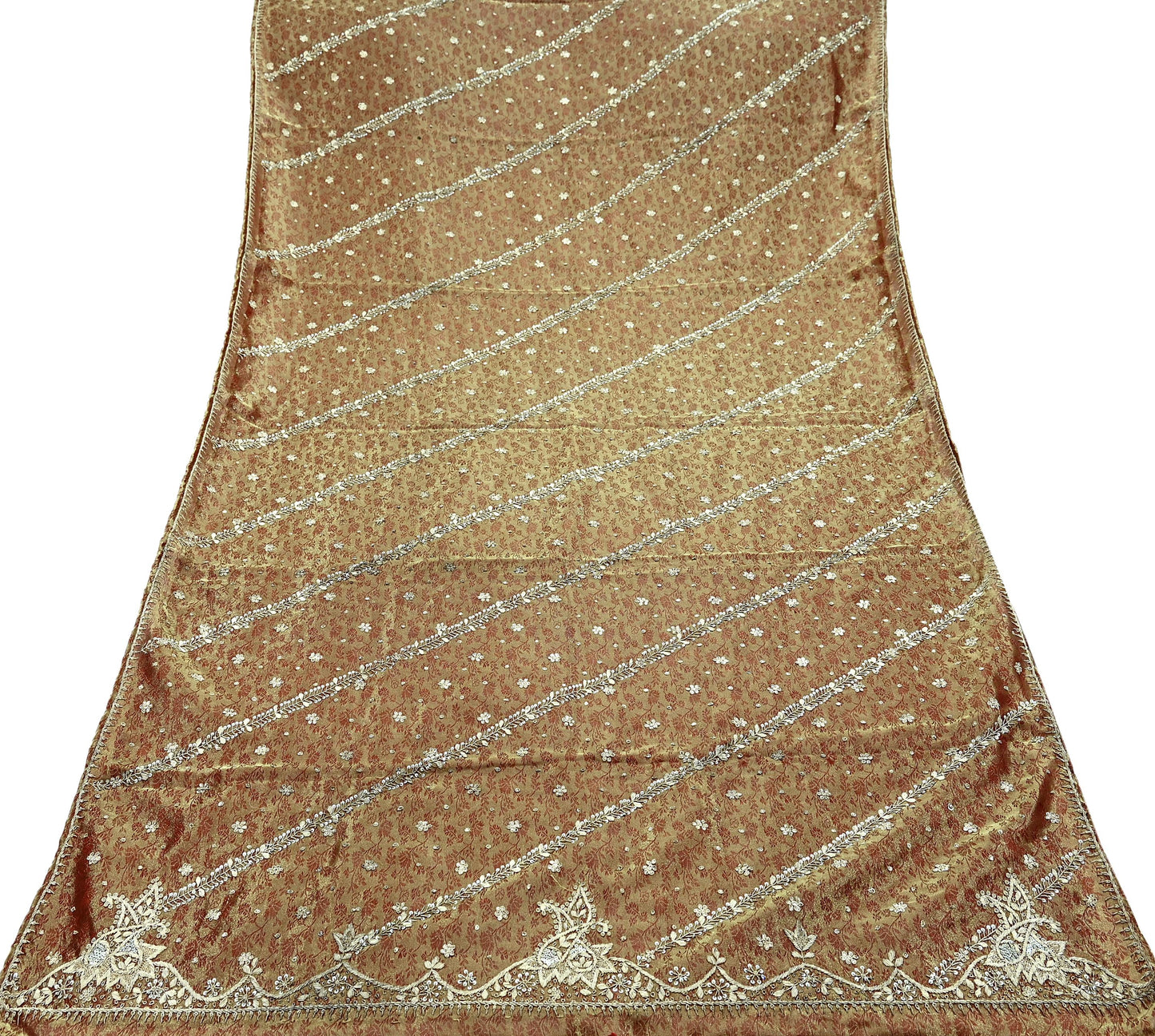 Indian Vintage Heavy Bridal Dupatta Golden Maroon Pure Tissue Silk Long Stole Hand Embroidered Scarves Zari Zardozi/Dabka Wedding Hijab