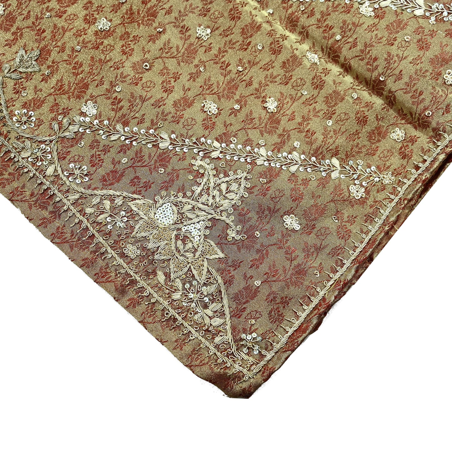 Indian Vintage Heavy Bridal Dupatta Golden Maroon Pure Tissue Silk Long Stole Hand Embroidered Scarves Zari Zardozi/Dabka Wedding Hijab