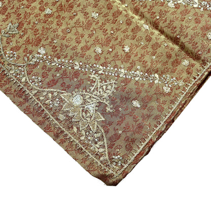 Indian Vintage Heavy Bridal Dupatta Golden Maroon Pure Tissue Silk Long Stole Hand Embroidered Scarves Zari Zardozi/Dabka Wedding Hijab