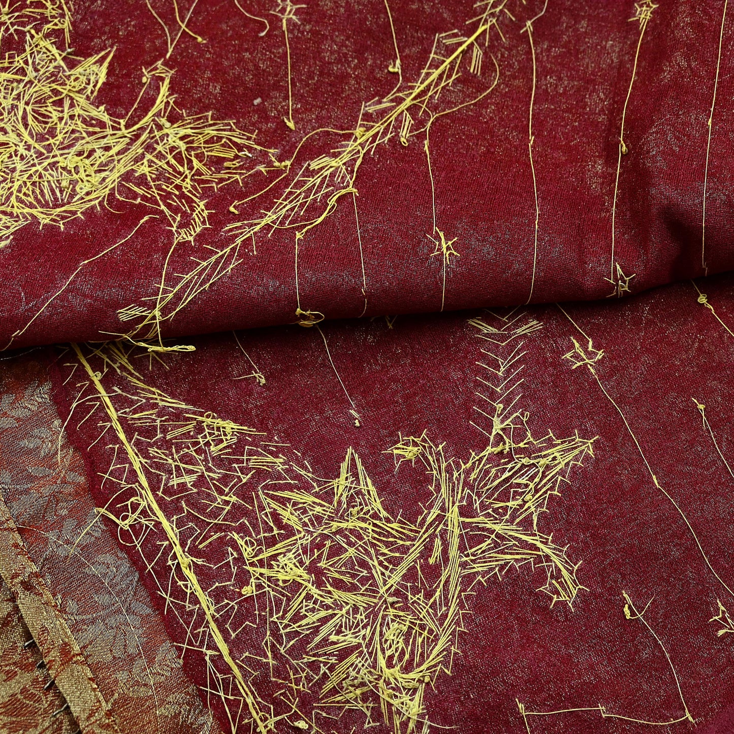 Indian Vintage Heavy Bridal Dupatta Golden Maroon Pure Tissue Silk Long Stole Hand Embroidered Scarves Zari Zardozi/Dabka Wedding Hijab