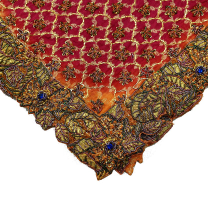Indian Vintage Heavy Pink Dupatta Pure Silk Long Stole Hand Embroidered Scarves Dabka Zardozi Zari Stole Wedding Bridal Dupatta Veil