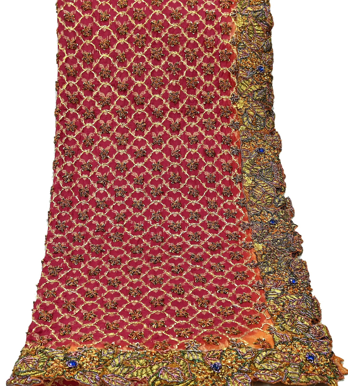 Indian Vintage Heavy Pink Dupatta Pure Silk Long Stole Hand Embroidered Scarves Dabka Zardozi Zari Stole Wedding Bridal Dupatta Veil