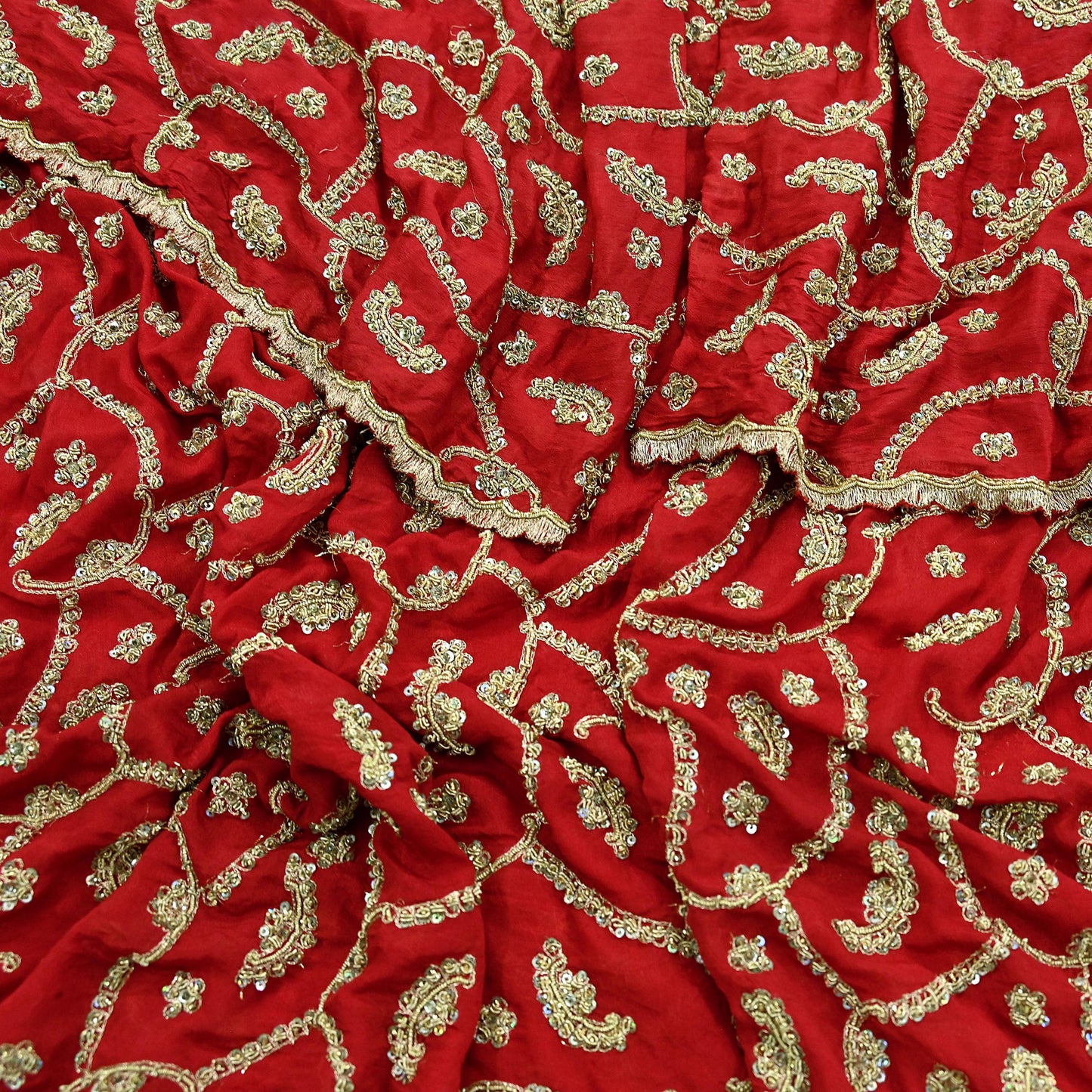 Indian Vintage Red Dupatta Pure Chiffon silk Long Stole Hand Embroidered Scarves Floral Design Stole Veil Wrap Zari Zardozi