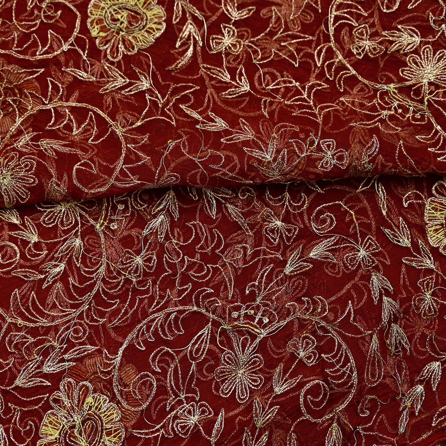 Indian Vintage Heavy Maroon Dupatta Pure Chiffon silk Long Stole Hand Embroidered Scarves Floral Design Stole Veil Wrap Zari Zardozi