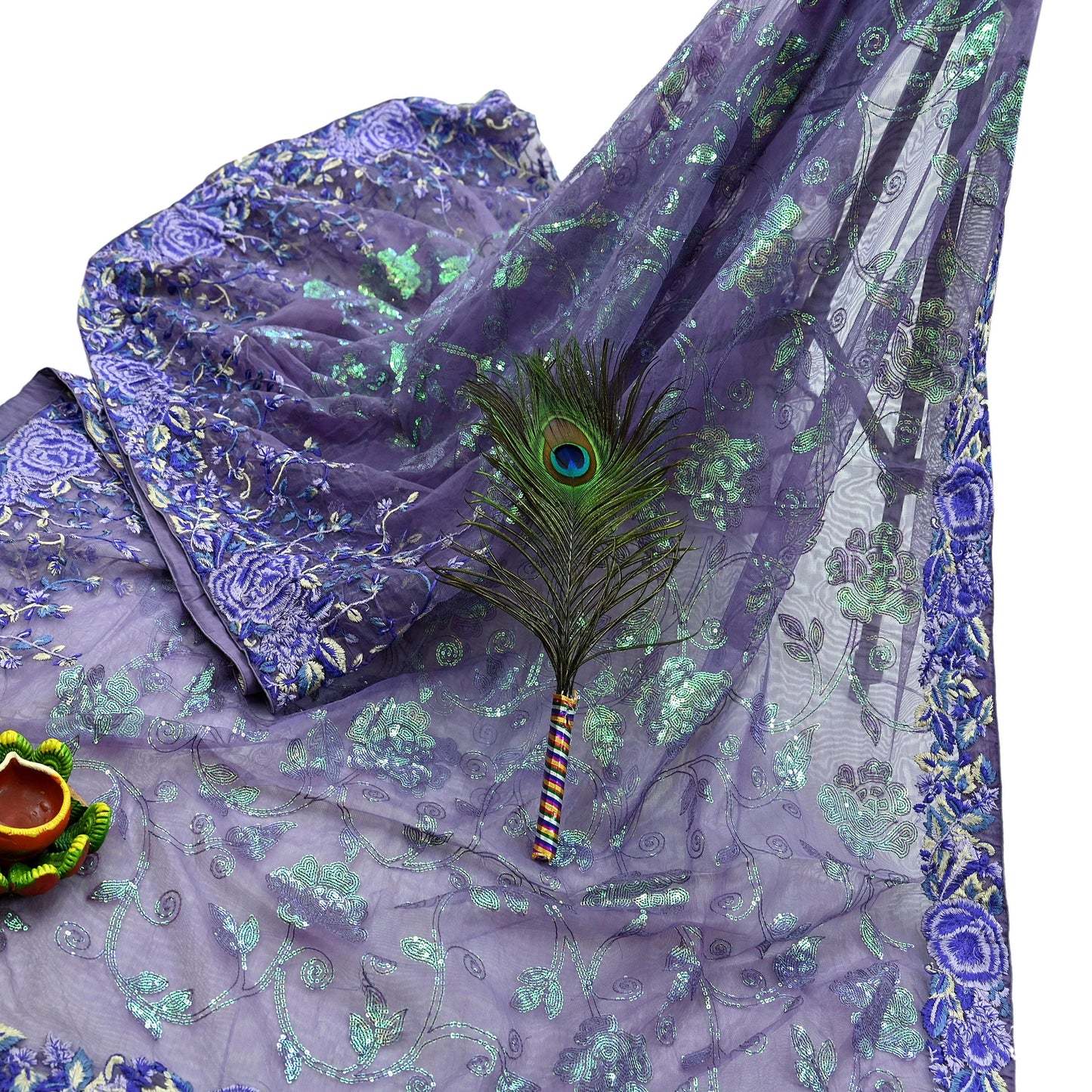 Indian Vintage Heavy Sari Purple Net/Mesh Embroidered Sarees Fabric 5Yd Sewing Soft Floral Craft Fabric Dress making Crafting Bollywood sari