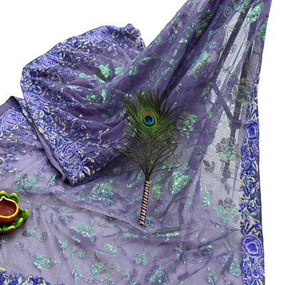 Indian Vintage Heavy Sari Purple Net/Mesh Embroidered Sarees Fabric 5Yd Sewing Soft Floral Craft Fabric Dress making Crafting Bollywood sari