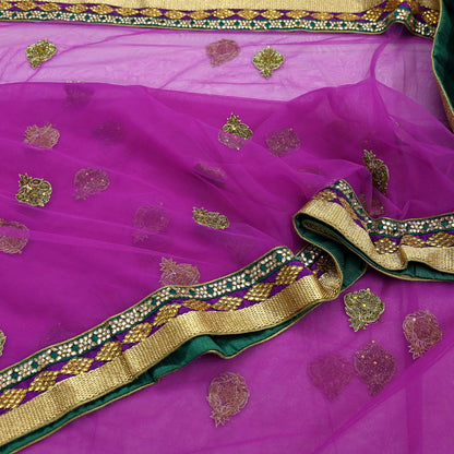 Indian Vintage Purple Net Saree | Heavy Hand Embroidery |5 Yards Soft Mesh Fabric | Includes Blouse & Ideal for Crafting Wedding Wear