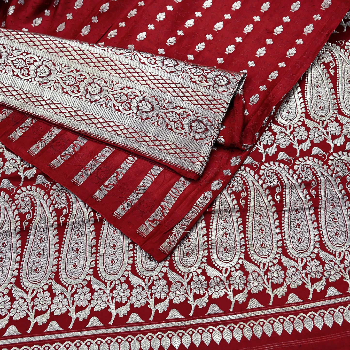 Vintage Banarasi Saree Pure Satin Silk Woven Brocade Zari Fabric Maroon Heavy Craft Sari 5 Yards Indian Antique Textile Dress Making