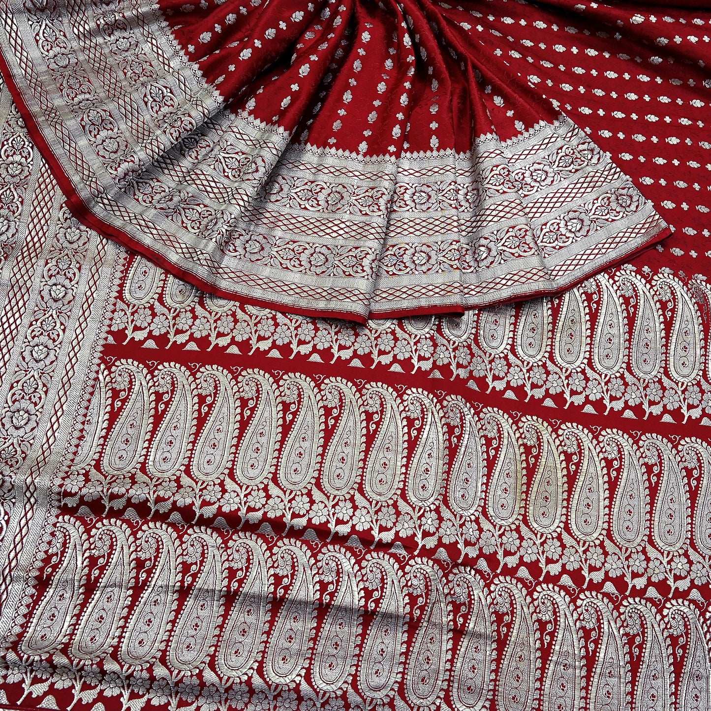 Vintage Banarasi Saree Pure Satin Silk Woven Brocade Zari Fabric Maroon Heavy Craft Sari 5 Yards Indian Antique Textile Dress Making