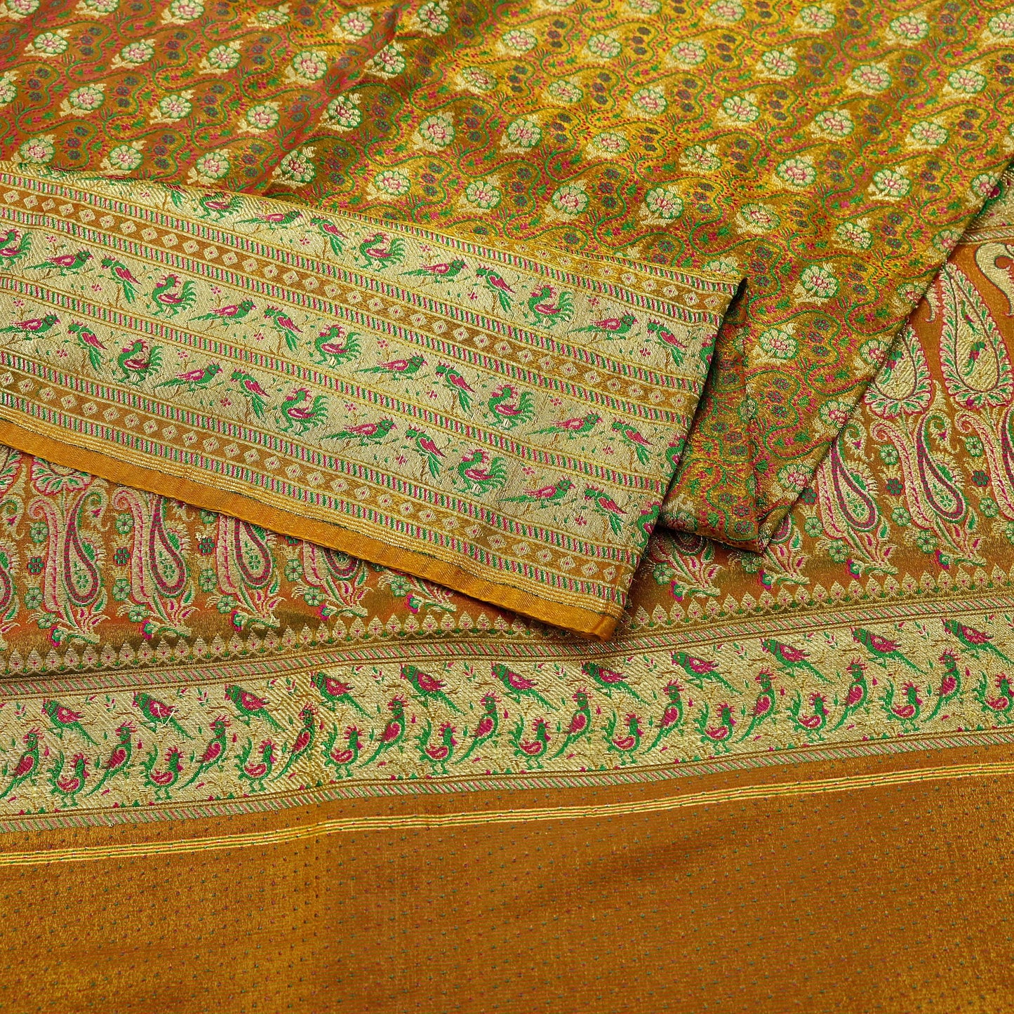 Indian Vintage Sari Saffron Heavy Wedding Artificial Silk Woven Brocade Banarasi Sarees Ethnic Zari 5Yd Dress Making Bollywood Sari Crafting