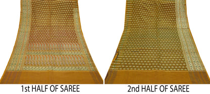 Indian Vintage Sari Saffron Heavy Wedding Artificial Silk Woven Brocade Banarasi Sarees Ethnic Zari 5Yd Dress Making Bollywood Sari Crafting