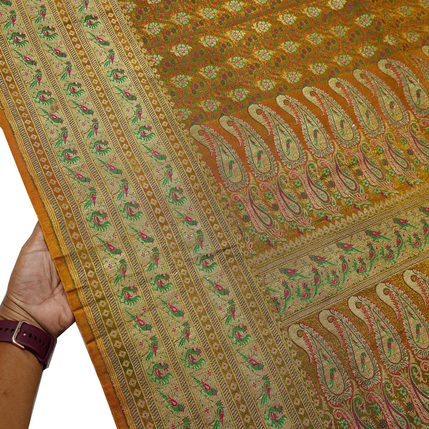 Indian Vintage Sari Saffron Heavy Wedding Artificial Silk Woven Brocade Banarasi Sarees Ethnic Zari 5Yd Dress Making Bollywood Sari Crafting