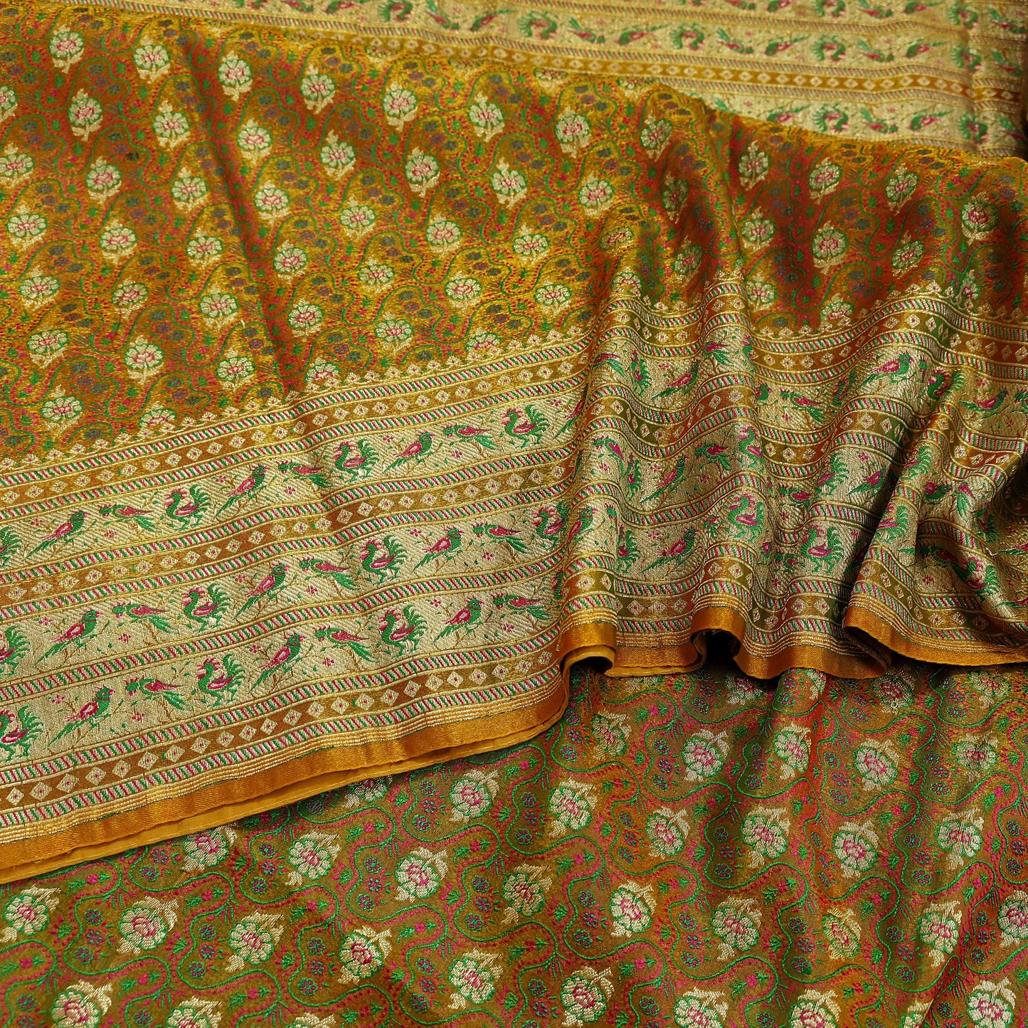 Indian Vintage Sari Saffron Heavy Wedding Artificial Silk Woven Brocade Banarasi Sarees Ethnic Zari 5Yd Dress Making Bollywood Sari Crafting