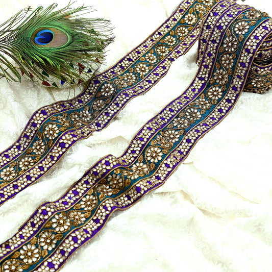Indian Vintage Sari Border Hand Embroidered Craft Trim Lace 1Yd Sewing Sari Ribbon Dress making Dress Designing Decor Dabka