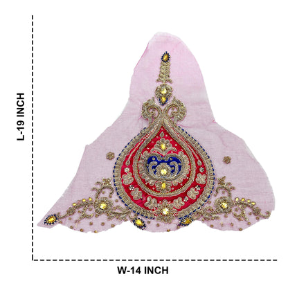 Indian Vintage Pink net Appliques  Set of 1 | Hand-Embroidered Floral Patches with Zardozi,Dabka, Zari,for Craft, Journals