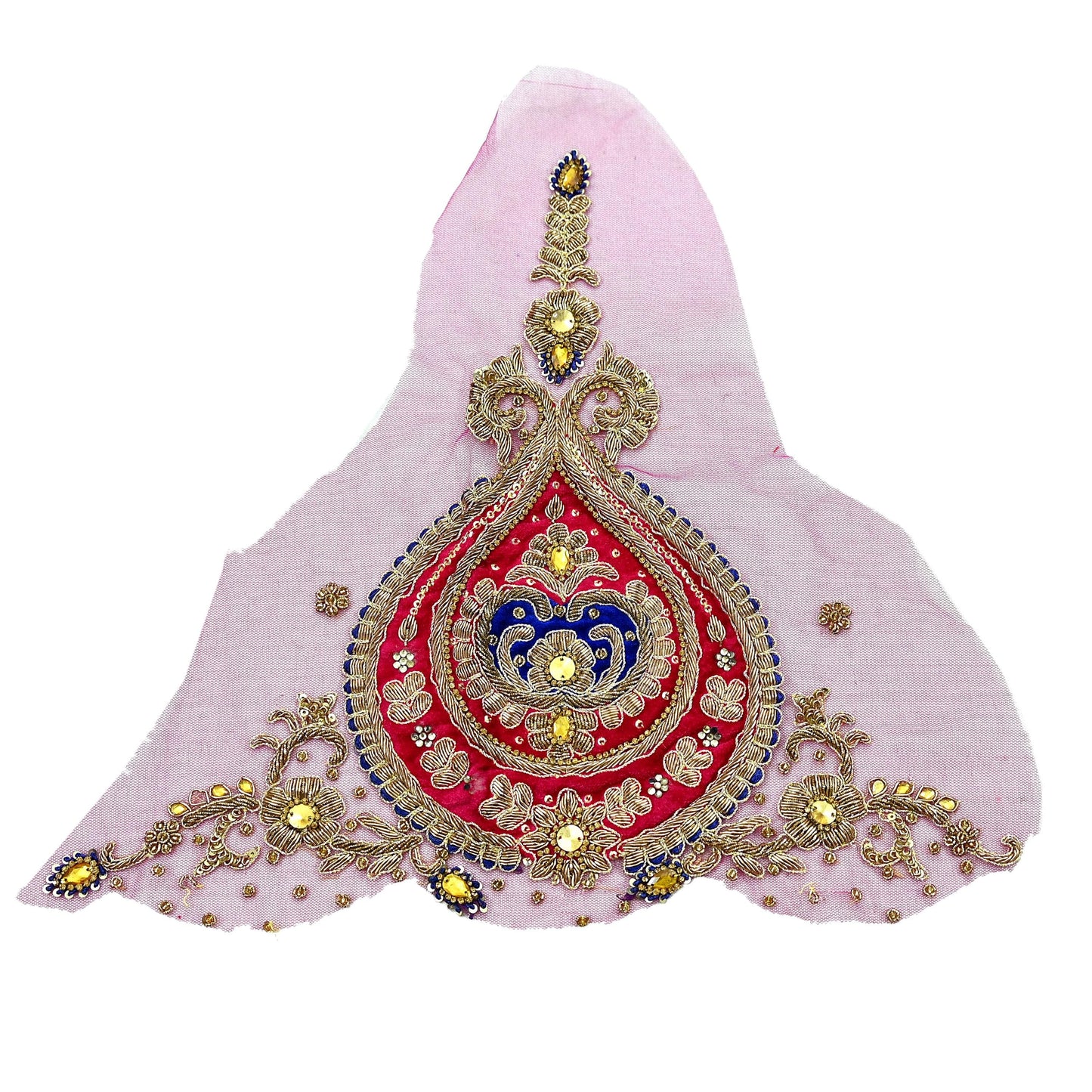Indian Vintage Pink net Appliques  Set of 1 | Hand-Embroidered Floral Patches with Zardozi,Dabka, Zari,for Craft, Journals