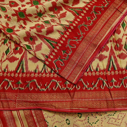 Indian Vintage Red & Beige Saree Printed 100% Pure Cotton Sari Craft Fabric 5Yd Soft Sewing Sarong Wrap Dress Making Quilting Crafting