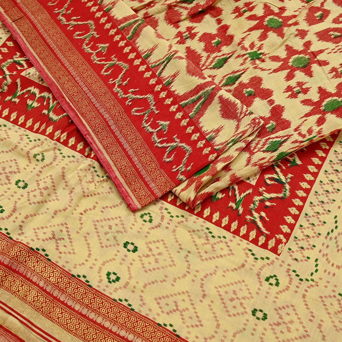 Indian Vintage Red & Beige Saree Printed 100% Pure Cotton Sari Craft Fabric 5Yd Soft Sewing Sarong Wrap Dress Making Quilting Crafting