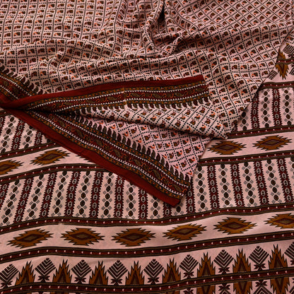 Indian Vintage Peach Maroon Pure Crepe Silk Saree Floral Print 5 Yards Soft Sewing Fabric for Dressmaking, Quilting, Crafting & Upcycling