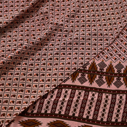 Indian Vintage Peach Maroon Pure Crepe Silk Saree Floral Print 5 Yards Soft Sewing Fabric for Dressmaking, Quilting, Crafting & Upcycling