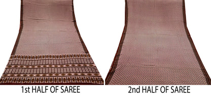 Indian Vintage Peach Maroon Pure Crepe Silk Saree Floral Print 5 Yards Soft Sewing Fabric for Dressmaking, Quilting, Crafting & Upcycling
