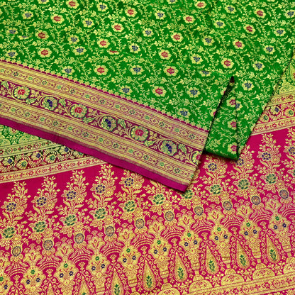 Indian Vintage Sari Heavy Pure Satin Silk Woven Banarasi Brocade Saree Zari 5Yd Ethnic Dress making Crafting Bollywood