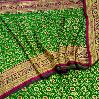 Indian Vintage Sari Heavy Pure Satin Silk Woven Banarasi Brocade Saree Zari 5Yd Ethnic Dress making Crafting Bollywood
