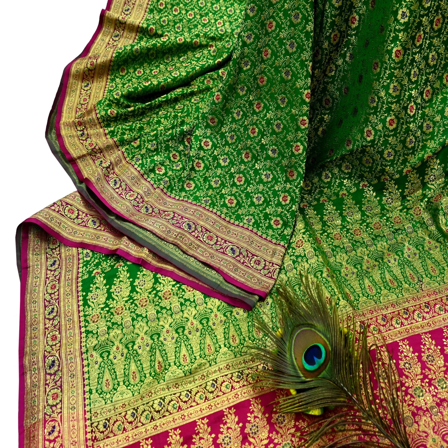 Indian Vintage Sari Heavy Pure Satin Silk Woven Banarasi Brocade Saree Zari 5Yd Ethnic Dress making Crafting Bollywood