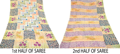 Indian Vintage Sari 100% Pure Georgette Silk Block Printed Sarees Sewing 5yd Craft Soft Dress Designing for Crafting Abstract